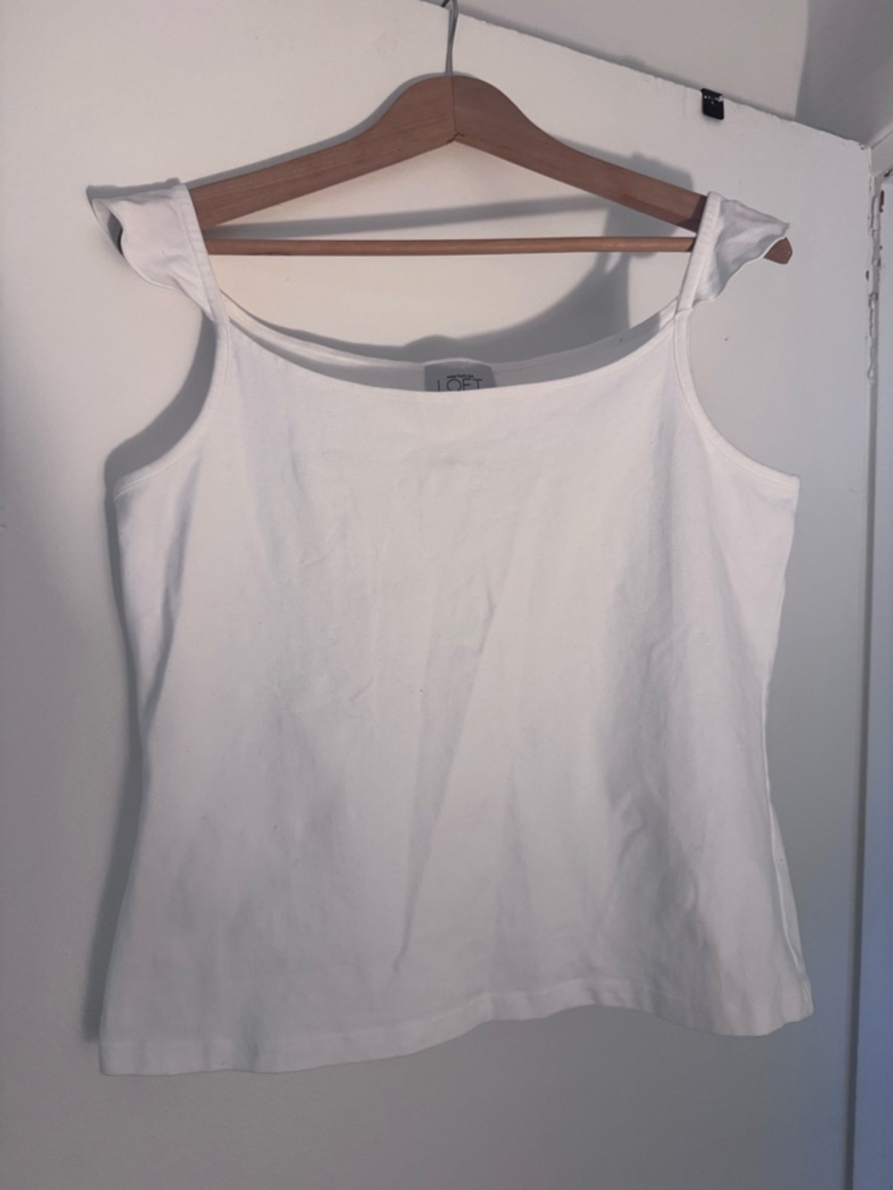 Women’s White Tank Top with ruffle Shoulder Detail